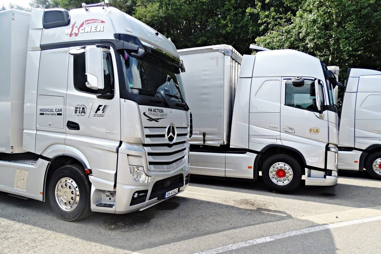 A Line Of Trucks Taken Before Departure